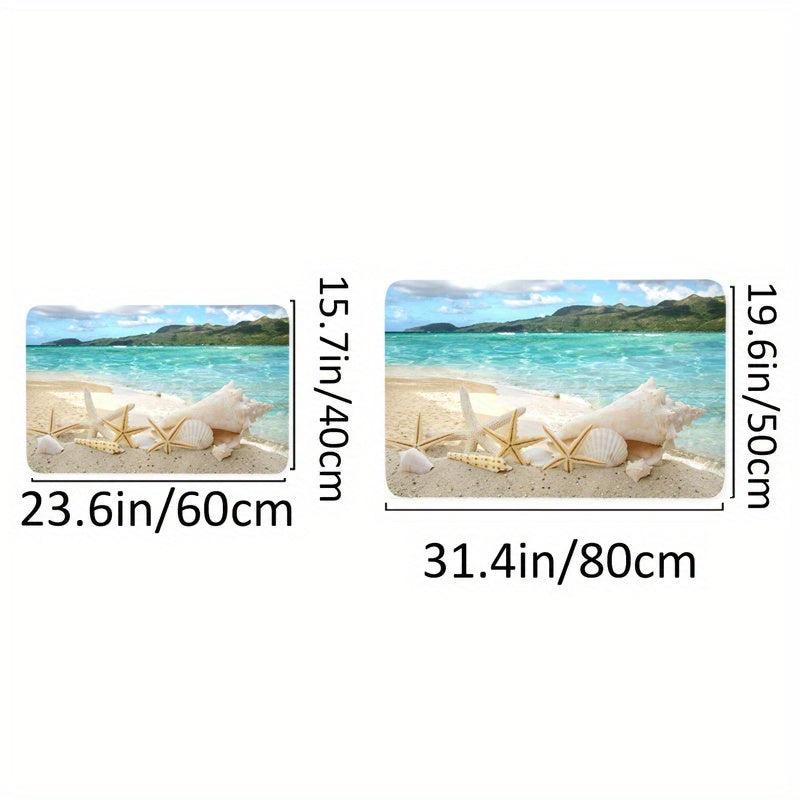 Beach Landscape Bath Rug Tropical Summer Starfish Seashell Sky Pattern Floor Mat
