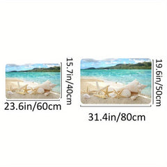 Beach Landscape Bath Rug Tropical Summer Starfish Seashell Sky Pattern Floor Mat
