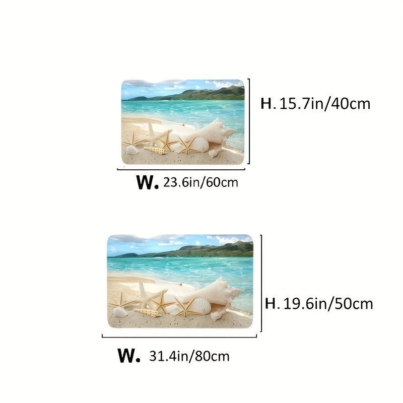 Beach Landscape Bath Rug Tropical Summer Starfish Seashell Sky Pattern Floor Mat