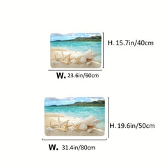 Beach Landscape Bath Rug Tropical Summer Starfish Seashell Sky Pattern Floor Mat