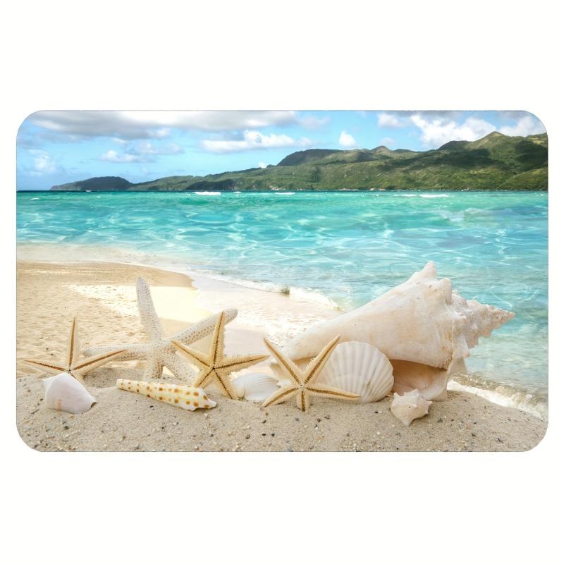 Beach Landscape Bath Rug Tropical Summer Starfish Seashell Sky Pattern Floor Mat