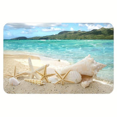 Beach Landscape Bath Rug Tropical Summer Starfish Seashell Sky Pattern Floor Mat