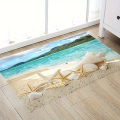 Beach Landscape Bath Rug Tropical Summer Starfish Seashell Sky Pattern Floor Mat