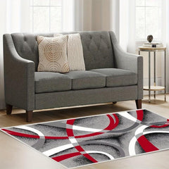 Modern Geometric Area Rug Gray Red Contemporary Carpet for Living Room Bedroom