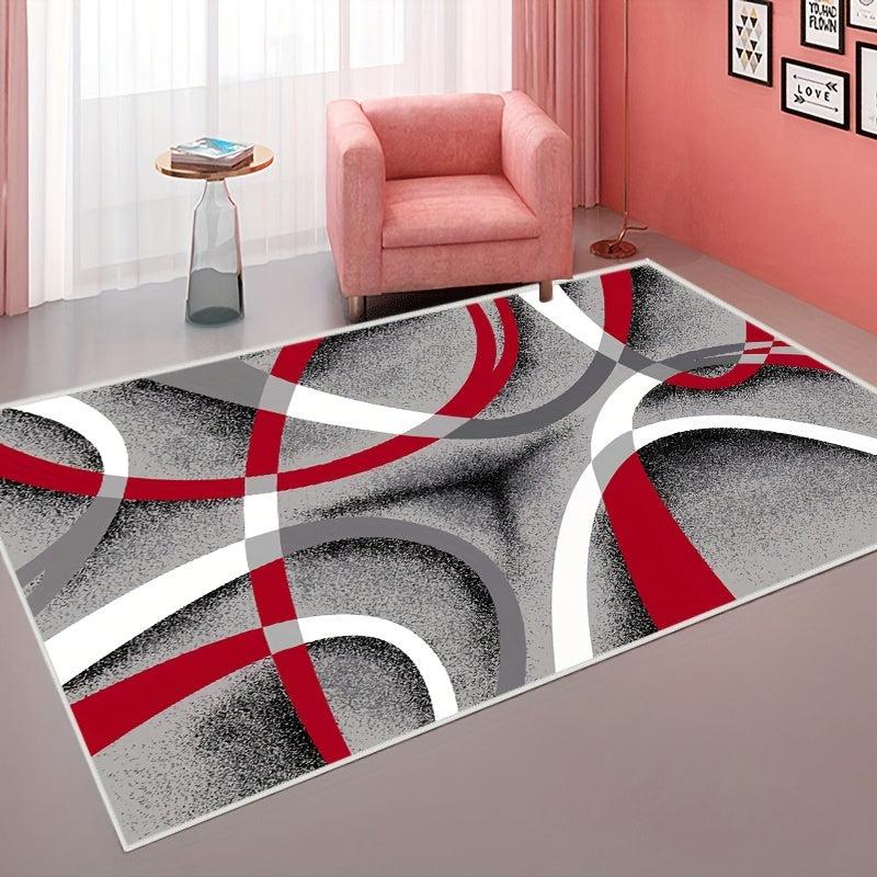 Modern Geometric Area Rug Gray Red Contemporary Carpet for Living Room Bedroom