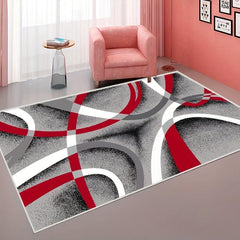 Modern Geometric Area Rug Gray Red Contemporary Carpet for Living Room Bedroom