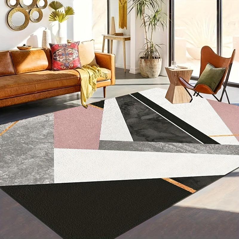 Gray Pink Marble Area Rug Geometric Non Slip Kids Rugs Carpet Machine Washable