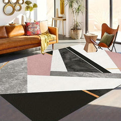 Gray Pink Marble Area Rug Geometric Non Slip Kids Rugs Carpet Machine Washable