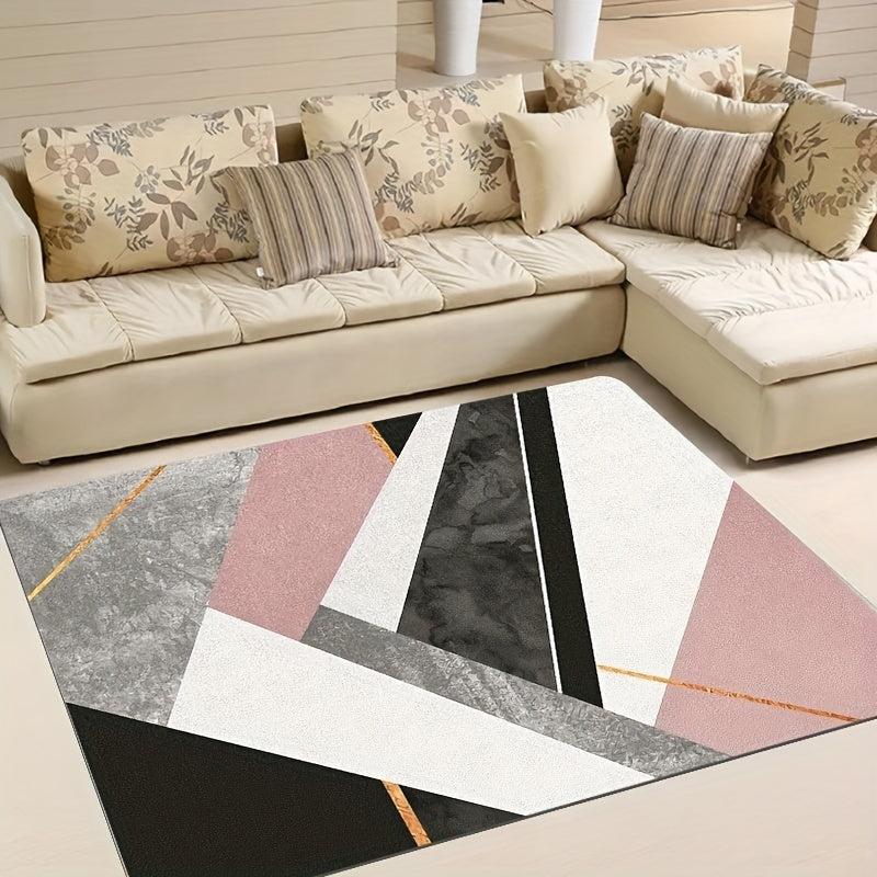 Gray Pink Marble Area Rug Geometric Non Slip Kids Rugs Carpet Machine Washable