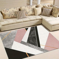 Gray Pink Marble Area Rug Geometric Non Slip Kids Rugs Carpet Machine Washable