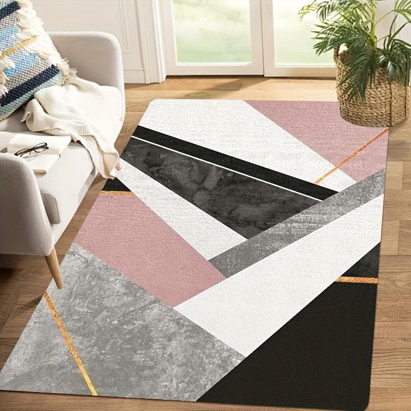 Gray Pink Marble Area Rug Geometric Non Slip Kids Rugs Carpet Machine Washable
