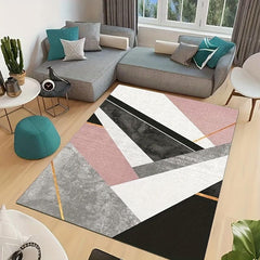 Gray Pink Marble Area Rug Geometric Non Slip Kids Rugs Carpet Machine Washable