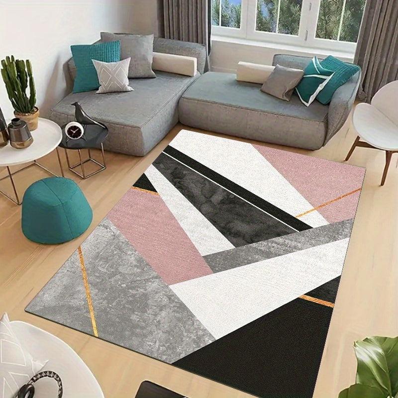 Gray Pink Marble Area Rug Geometric Non Slip Kids Rugs Carpet Machine Washable