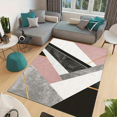 Gray Pink Marble Area Rug Geometric Non Slip Kids Rugs Carpet Machine Washable