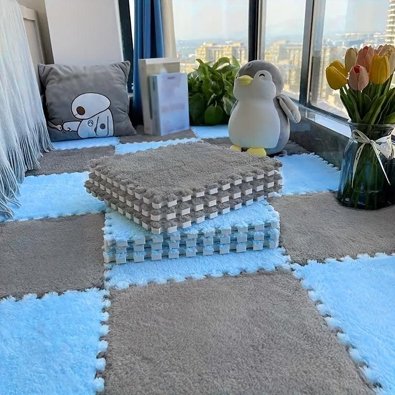 12pcs Plush Puzzle Foam Floor Mat Interlocking Ca