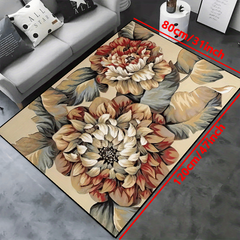 Non-Slip Colorful Floral Area Rug, Waterproof Carpet for Living Room