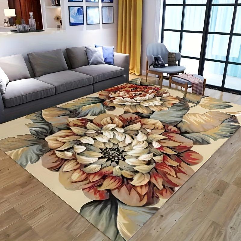 Non-Slip Colorful Floral Area Rug, Waterproof Carpet for Living Room