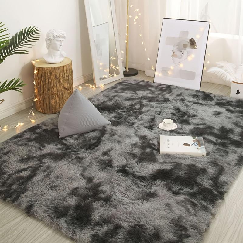 Dark Grey Plush Rug Soft Area Rug For Bedroom Fluffy Rug Living Room