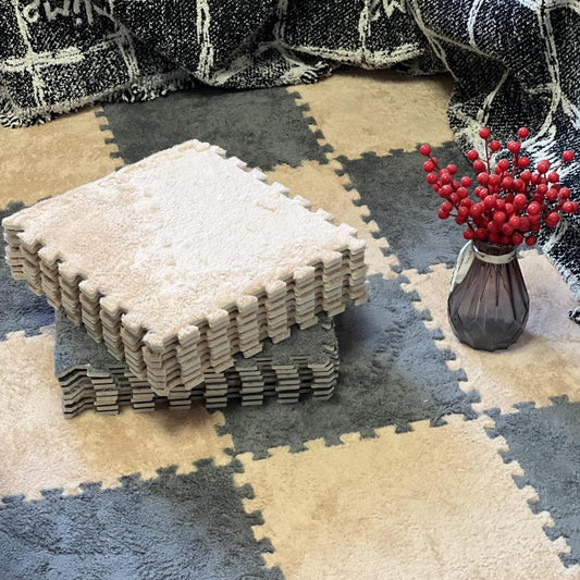 12pcs Soft Fluffy Interlocking Puzzle Flooring Tiles Plush Area Rugs