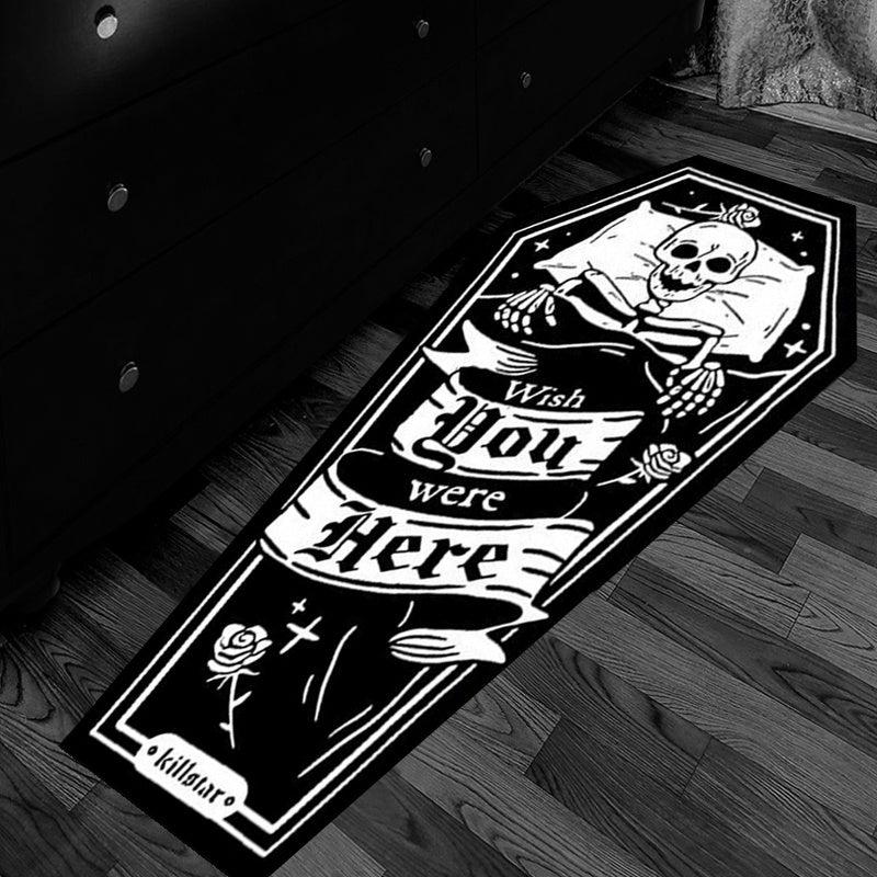 Gothic Skull Rug Coffin Shape Carpet for Halloween Room Decor