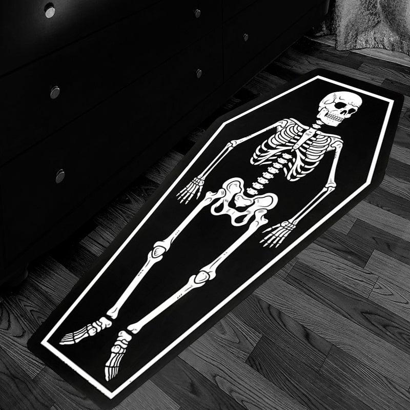 Gothic Skull Rug Coffin Shape Carpet for Halloween Room Decor