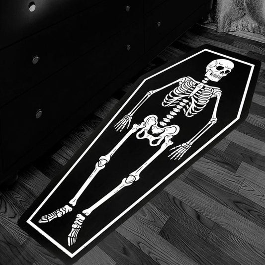 Gothic Skull Rug Coffin Shape Carpet for Halloween Room Decor