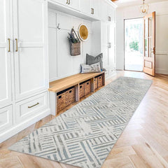 Modern Geometric Runner Rug 2'X10' Abstract Laundry Room Rug Soft Non Slip