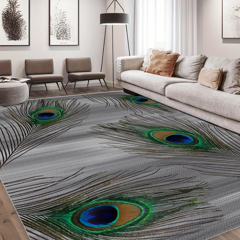 Peacock Feather Print Carpet for Living Room Dormitory Bedroom Small Office