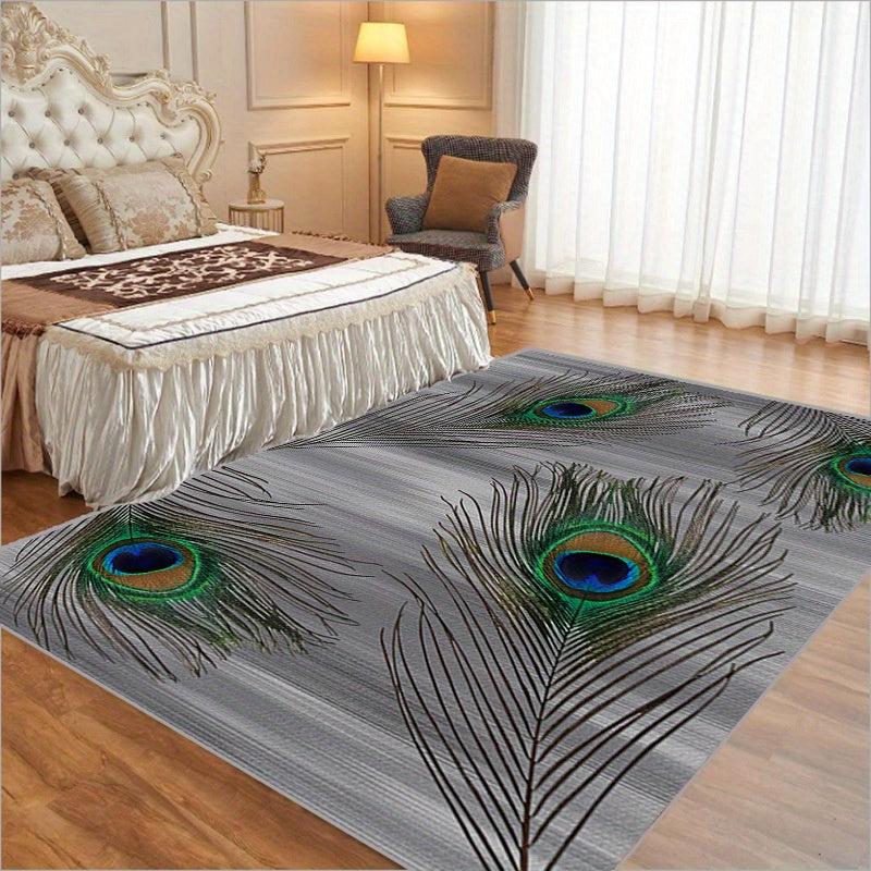 Peacock Feather Print Carpet for Living Room Dormitory Bedroom Small Office