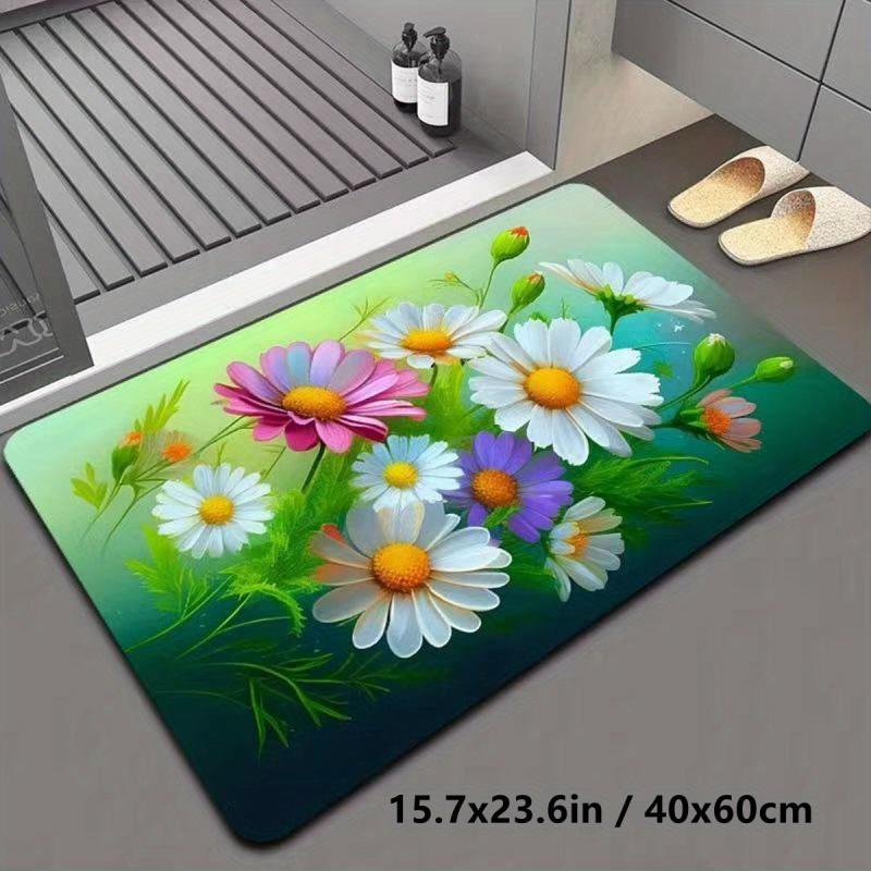 Flower Pattern Diatom Mud Bath Rug Soft Non Slip Quick Dry Shower Carpet