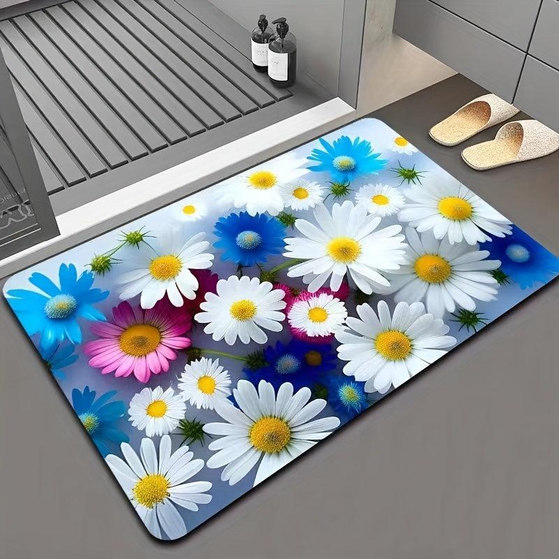 Flower Pattern Diatom Mud Bath Rug Soft Non Slip Quick Dry Shower Carpet