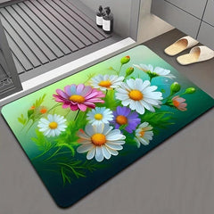 Flower Pattern Diatom Mud Bath Rug Soft Non Slip Quick Dry Shower Carpet