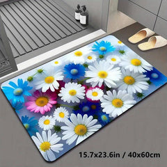 Flower Pattern Diatom Mud Bath Rug Soft Non Slip Quick Dry Shower Carpet