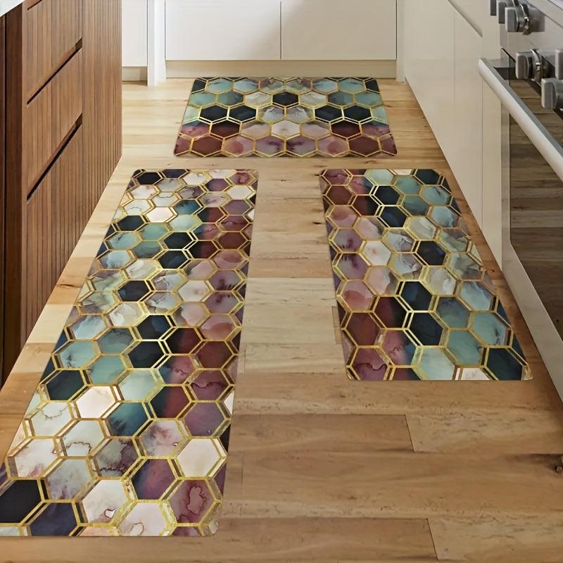 Hexagon Anti Fatigue Kitchen Rug Waterproof Non Slip Runner Rug