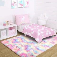 Plush Rainbow Rug Girl Bedroom Fluffy Rug Kids Playroom Plush Girl Room Decor