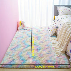 Plush Rainbow Rug Girl Bedroom Fluffy Rug Kids Playroom Plush Girl Room Decor
