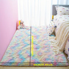 Plush Rainbow Rug Girl Bedroom Fluffy Rug Kids Playroom Plush Girl Room Decor