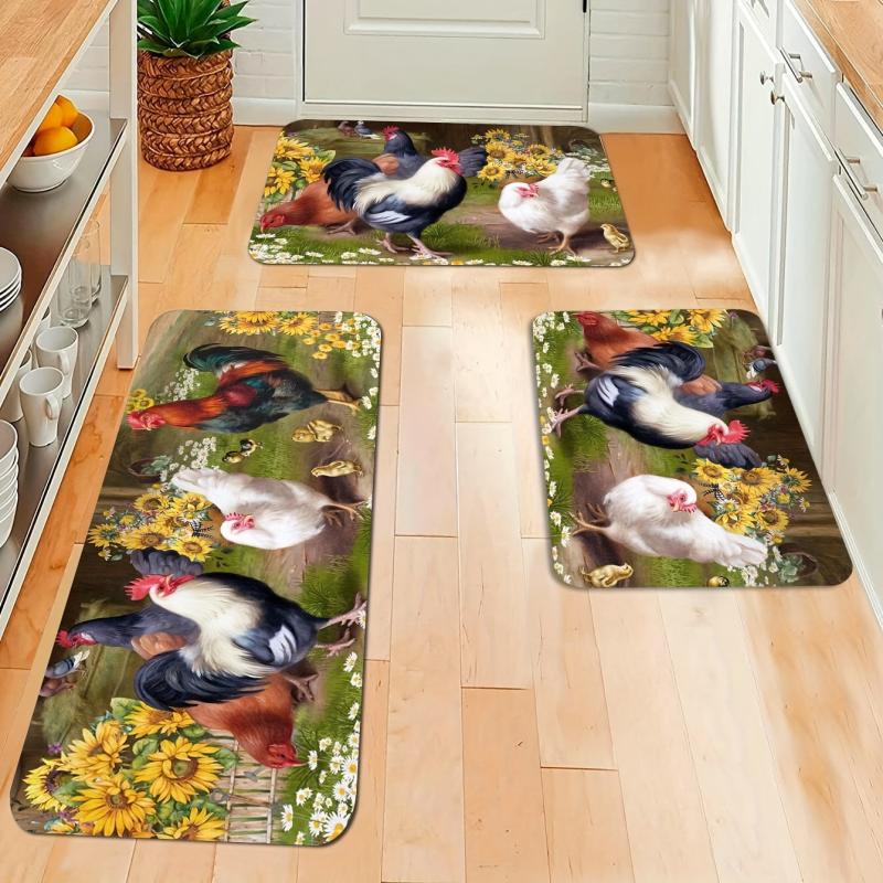 Vintage Rooster Kitchen Floor Mat Soft Waterproof Non-Slip Mat