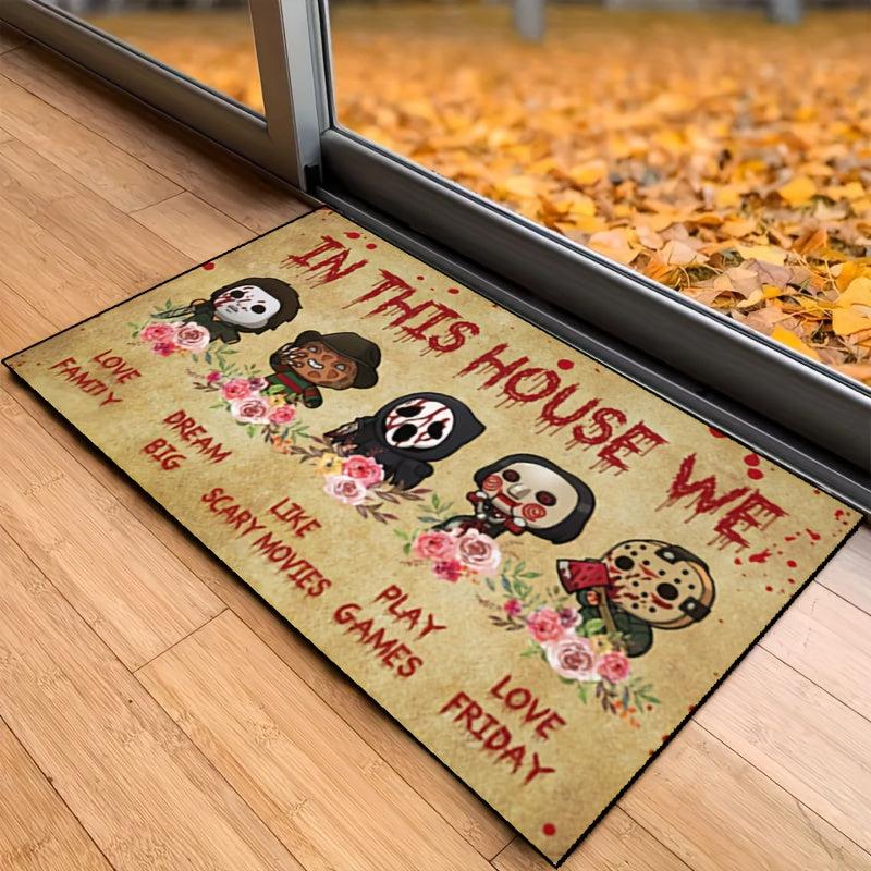 Gothic Horror Movie Character Welcome Mat, Machine Washable