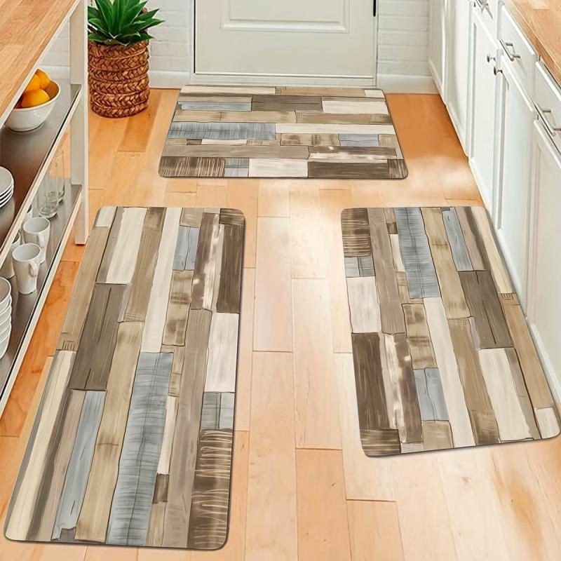 Vintage Wood Anti Fatigue Kitchen Mat - Absorbent Bath Foam Mat