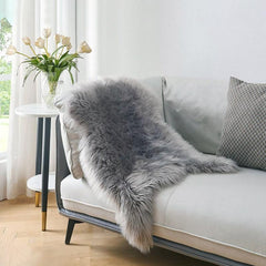 Plush Grey Faux Fur Bedroom Rug Soft and Cozy Household Rug