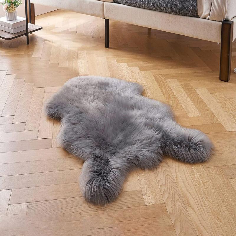 Plush Grey Faux Fur Bedroom Rug Soft and Cozy Household Rug