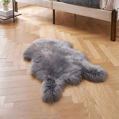 Plush Grey Faux Fur Bedroom Rug Soft and Cozy Household Rug