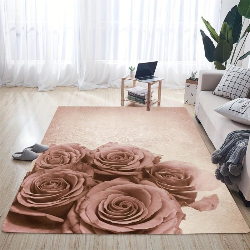 Rose Floral Area Rug Anti-slip Absorbent Doormat Bath Mat