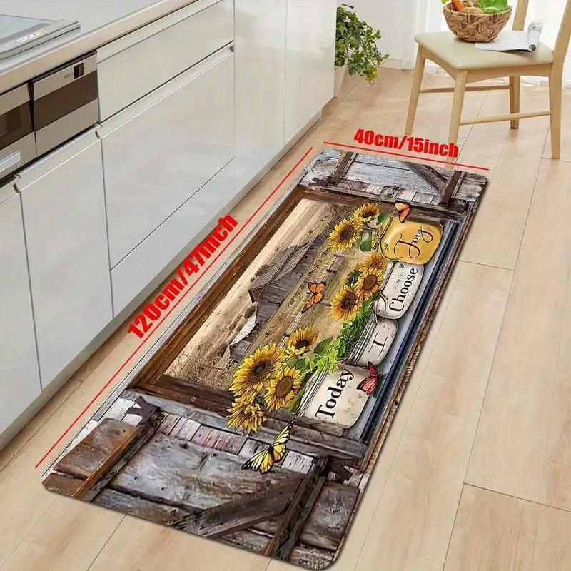 Soft Sunflower Kitchen Rug Absorbent Non Slip Strip for Living Room Bedroom Farm