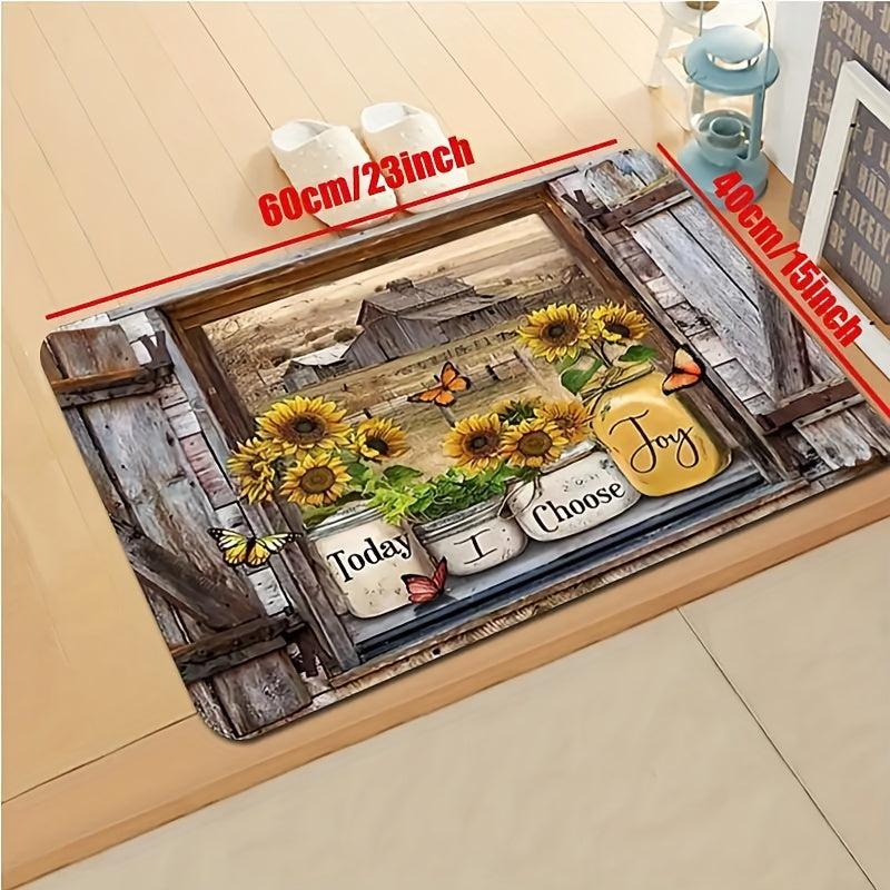 Soft Sunflower Kitchen Rug Absorbent Non Slip Strip for Living Room Bedroom Farm