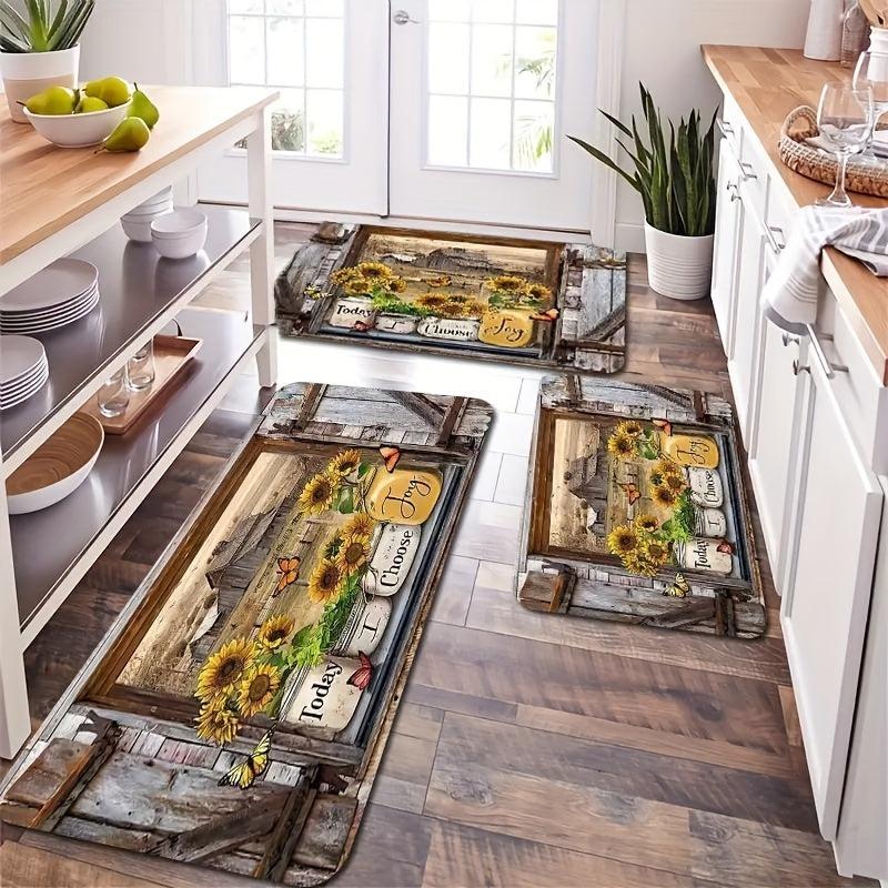 Soft Sunflower Kitchen Rug Absorbent Non Slip Strip for Living Room Bedroom Farm