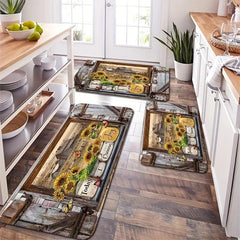 Soft Sunflower Kitchen Rug Absorbent Non Slip Strip for Living Room Bedroom Farm