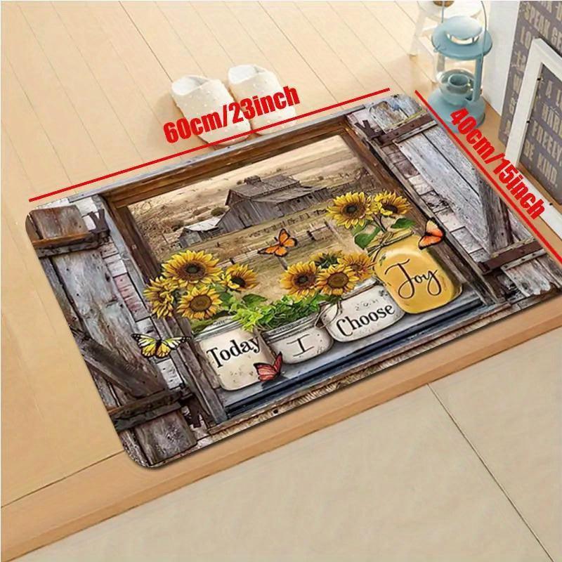 Soft Sunflower Kitchen Rug Absorbent Non Slip Strip for Living Room Bedroom Farm