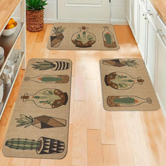 Soft Kitchen Rug Cactus Potted Waterproof Non Slip Kitchen Rugs Set